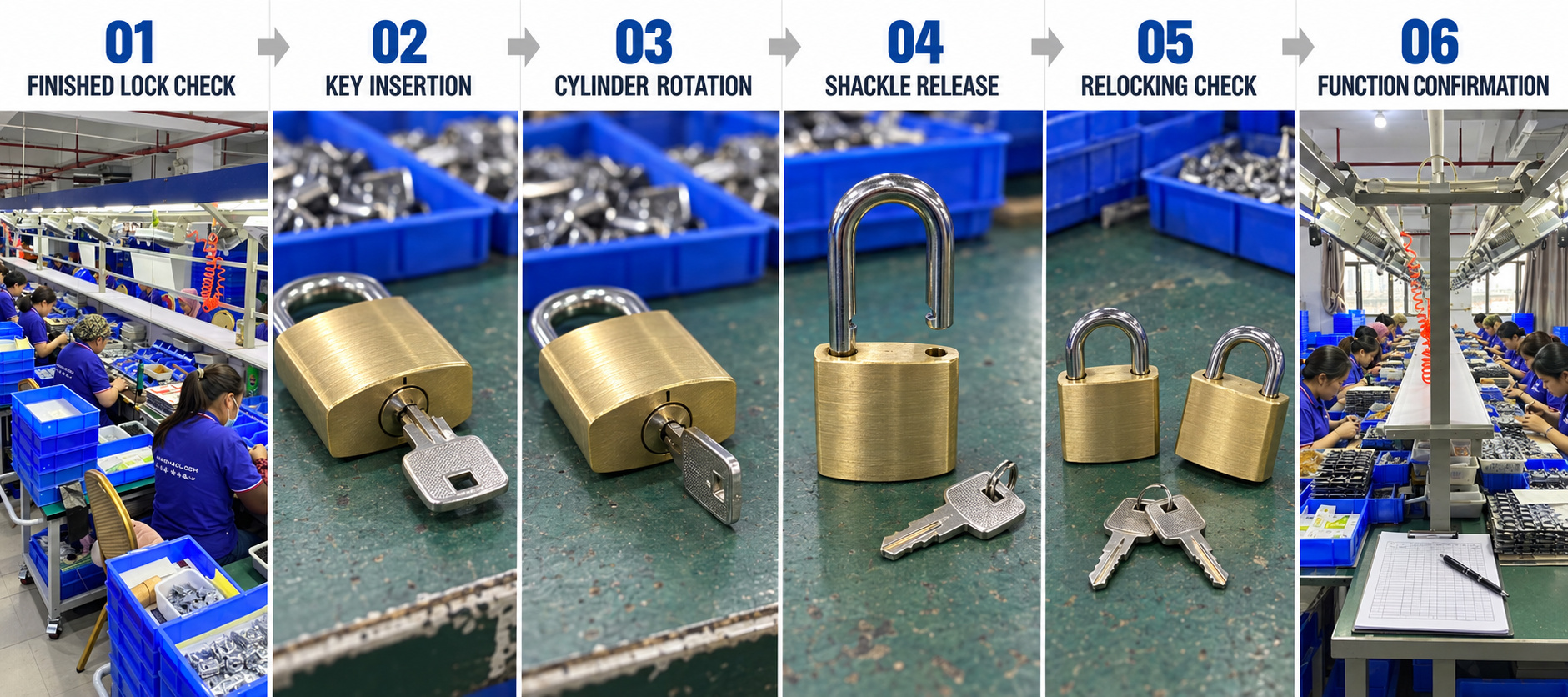 Finished padlock locking and release function testing