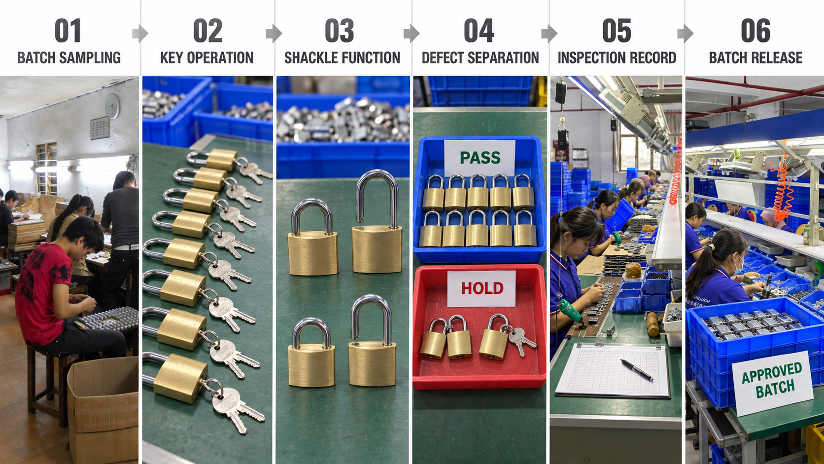 Padlock batch function testing and defect separation